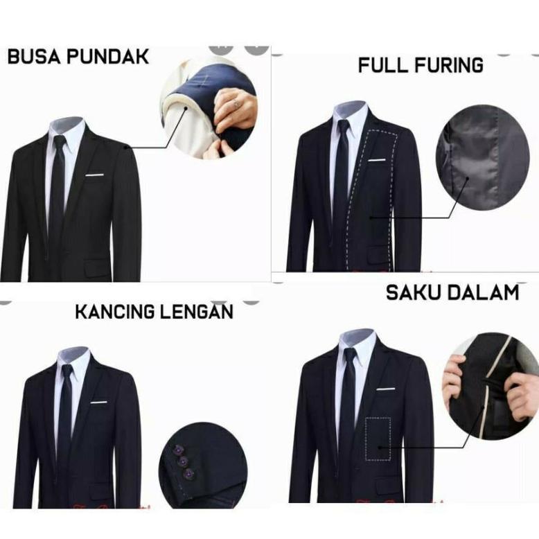 Diskon Setelan Jas Pria/ Setelan Jas Hitam List Putih Dan Celana Slimfit Formal  Stelan Jas Hitam Pr