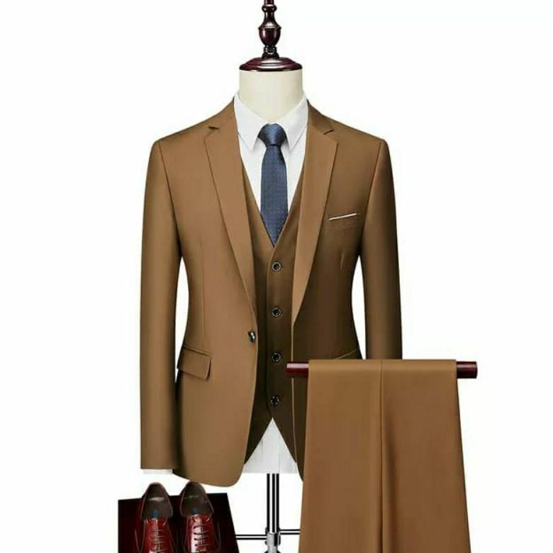 Diskon Jas Formal Pria Coklat / Setelan Jas Celana Dan Rompi / Jas Wedding Pria