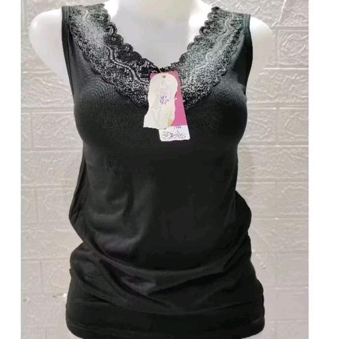 DS345 - Tank top Kerah V Neck / Kaos dalam Wanita 7369 Kerah Renda V-Neck Ukuran L - XXL Lembut,