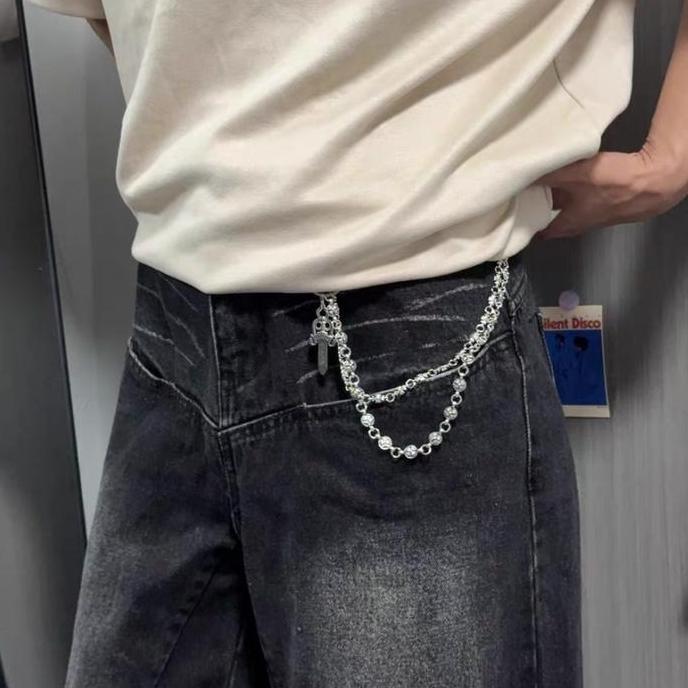 FANA Aksesoris Metal Gothic Tali Rantai Jeans Gaya Chrome Hearts dengan Liontin Salib Bola Pedang Ka