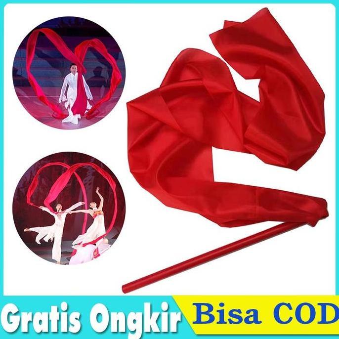 OCHACO Tali Pita Tari Dance Ribbon Red Silk Twirling Streamer Gymnastic Stick
