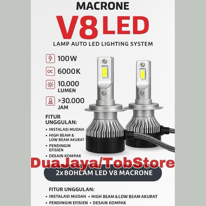 LAMPU MOBIL - TURBO LED MACRONE V8 SINGLE H11 H8 H16 6K Putih macrone