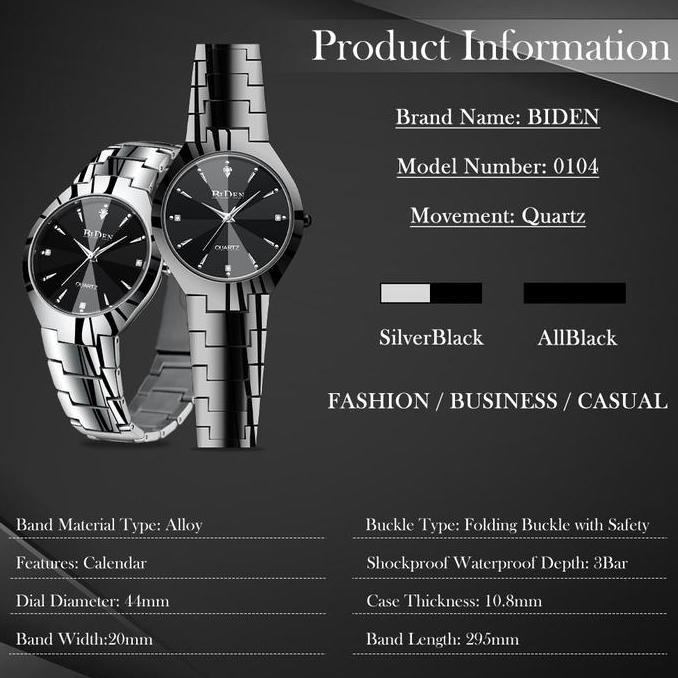 Clock- Biden Jam Tangan Pria Mode Meh Santai Otomatis Date Tali Stainless Steel Tahan Air Kuarsa Yn0