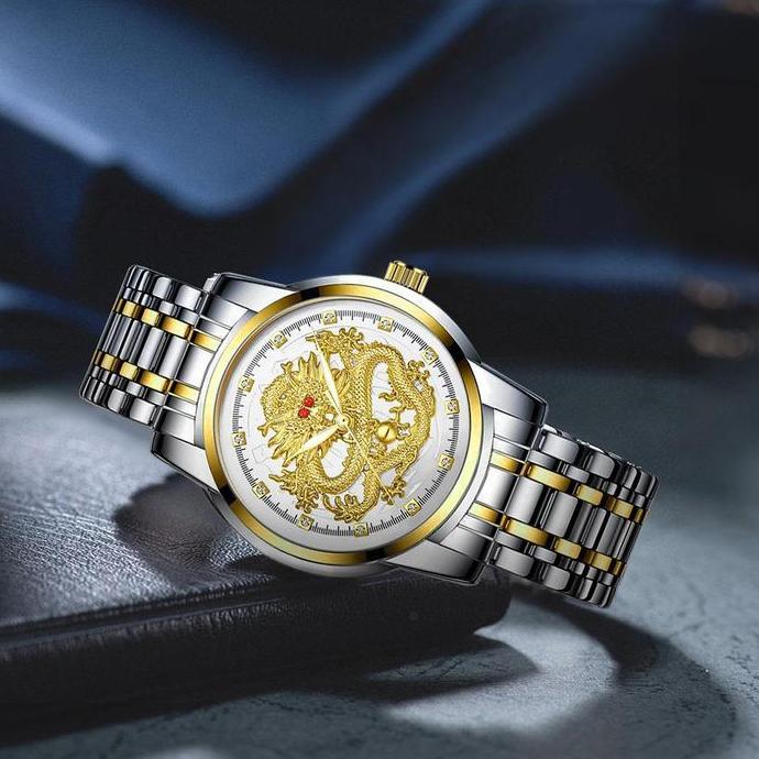Clock- Sunlifex Jam Tangan Pria Stainless Steel Quartz Dragon Gold