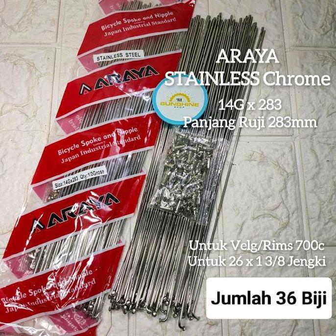 Spoke Ruji Jari 283 Araya Stainless Chrome 14G X 283Mm Rims Velg Jengki 26X1 3/8 Dan Roadbike Fixie 