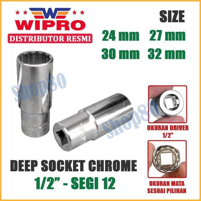 LOWARY Wipro Mata Kunci Shock Panjang Sok Sock 1/2" 12PT 24 27 30 32 mm