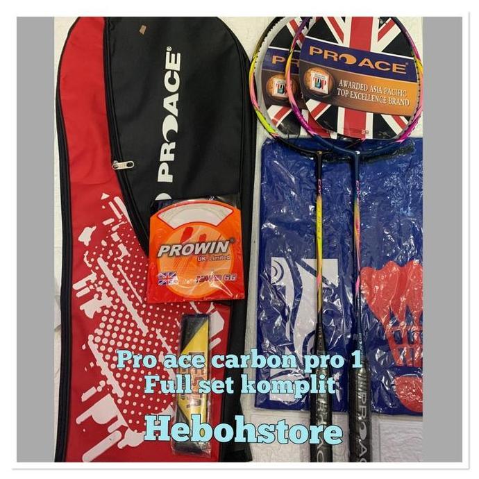 Raket Badminton PRO ACE CARBON PRO 1 full set KOMPLIT +tas original