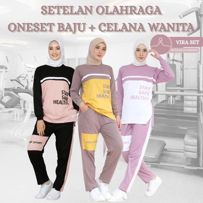 Rumah Maris Setelan Baju Olahraga Wanita Muslimah Vira-Set One Set Sporty Casual Bahan Katun Combed 