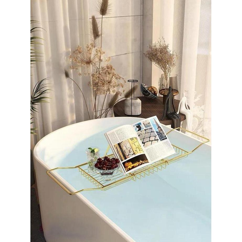 HARGA DISC - Adjustable Bathtub Organizer Tray - Gold | Nampan Bathtub Serbaguna Warna Emas