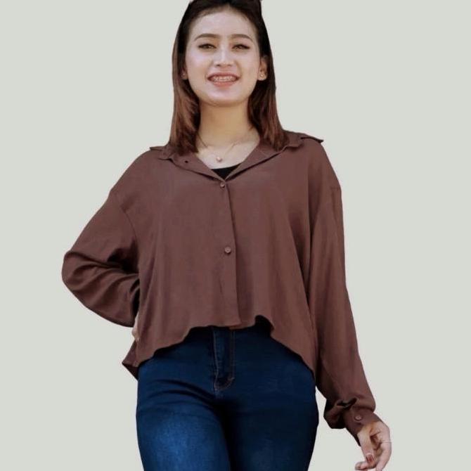 Abaka- Kemeja Crop Nita Size M L Xl Xxl Maksimal Ld 120 - Keisya Kemeja Crop Crinkle - Ootd - Crop T