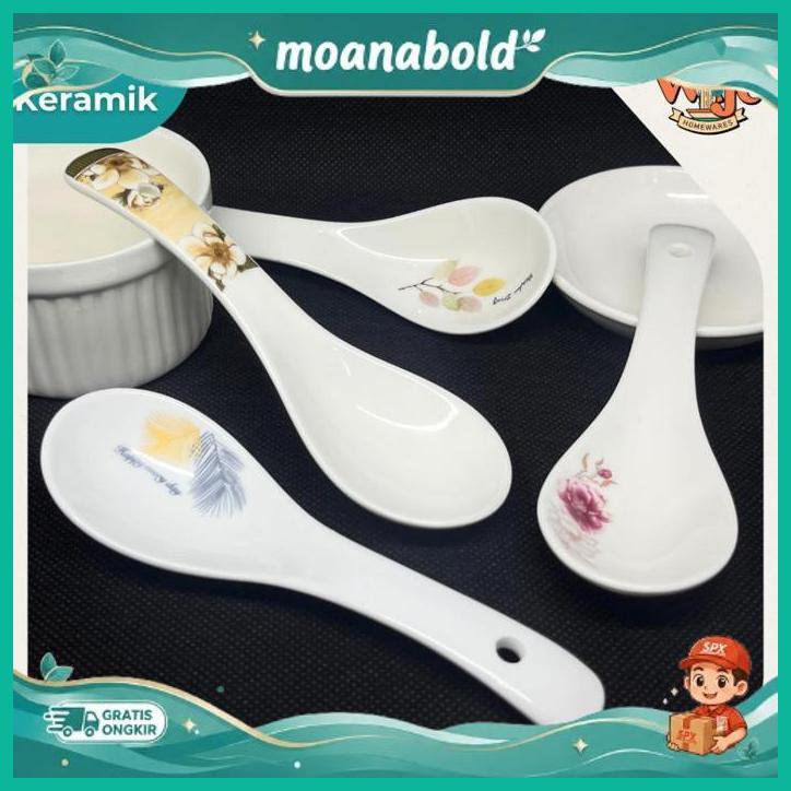 Sendok Bebek Sendok Sup Keramik Putih Tebal Motif Bunga Terbaru