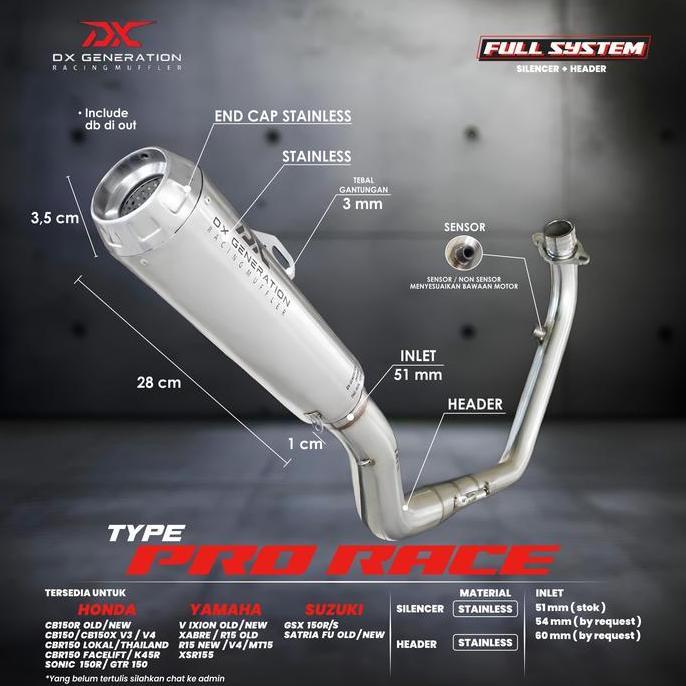 Knalpot Dx Pro Race Fullsystem R15 Cbr 150 Gsx 150 Fu Vixion New Cb150