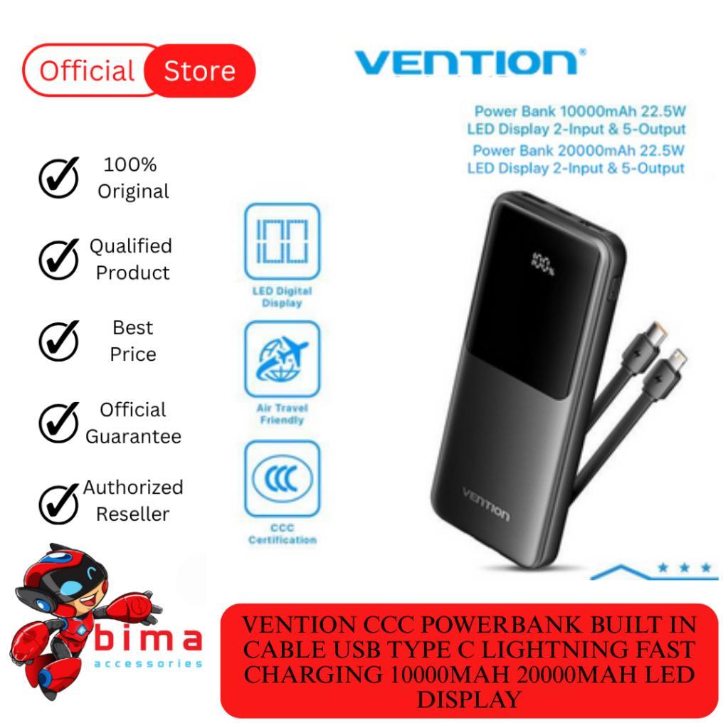 Vention Ccc Powerbank Built In Cable Type C Lightning Fast Charging 10000Mah 20000Mah Led Display