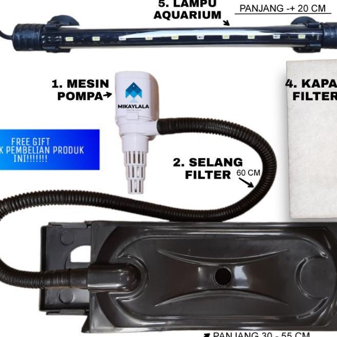 Paket Peralatan Pompa Celup Lampu Filter Aquarium 40 - 60 Cm Gratis Hadiah Menarik