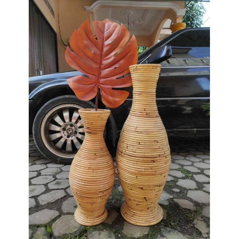 Guci Rotan Medan / Vas Rotan Murah / Guci Rotan 50Cm / Pot Rotan