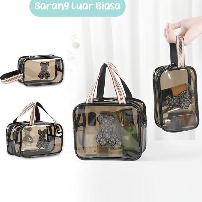 BARANG LUAR BIASA Washbag Tansparan Beruang Tas Kosmetik Travel Portable Pouch  Waterproof Kapasitas