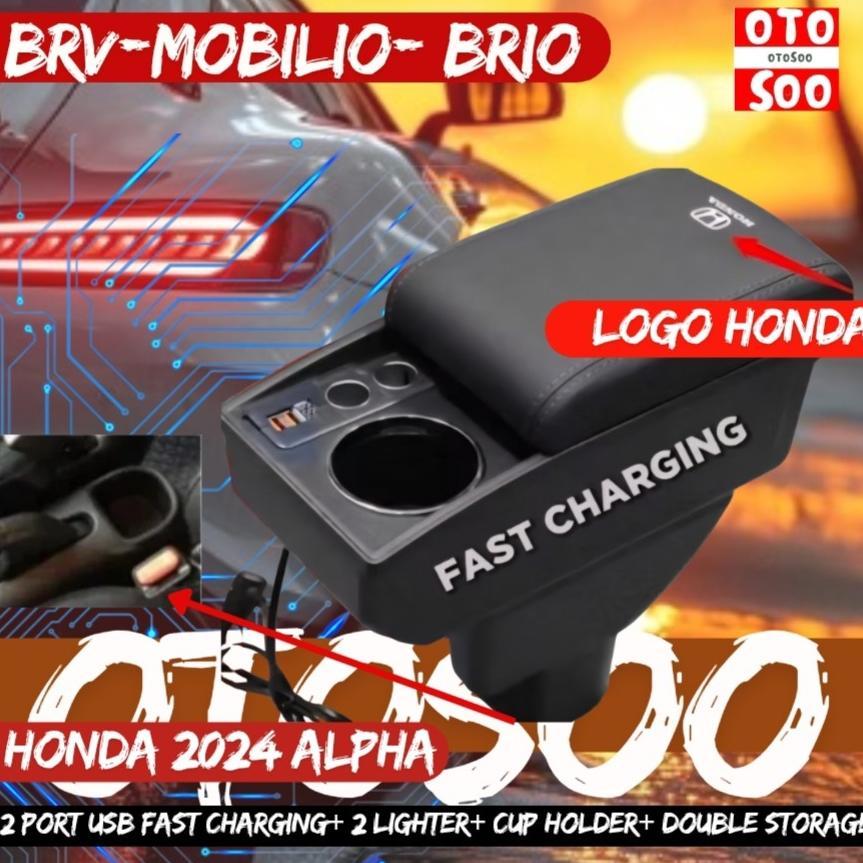 Armrest Mobilio Brio Brv Carbon Style -Console Box Usb Brv Mobili Brio-Brio Satya