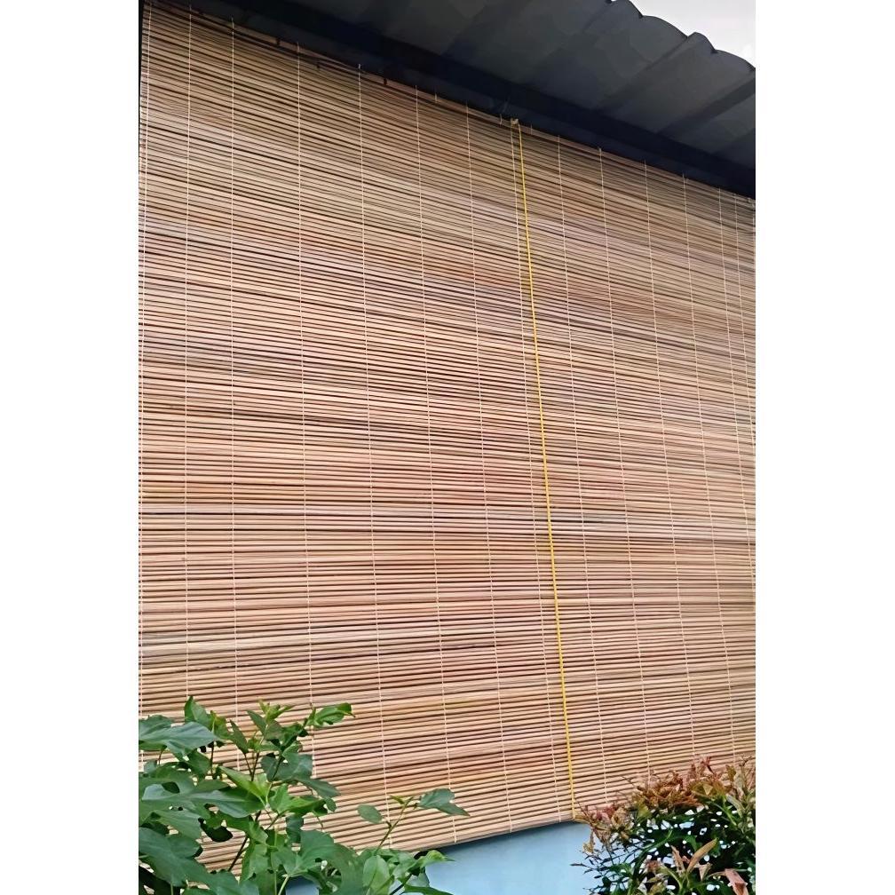 Tirai Bambu Plitur & Natural 2,5 X 3 Meter Tirai Bambu Krey Gulung Outdoor Lengkap Tali+Kerekan