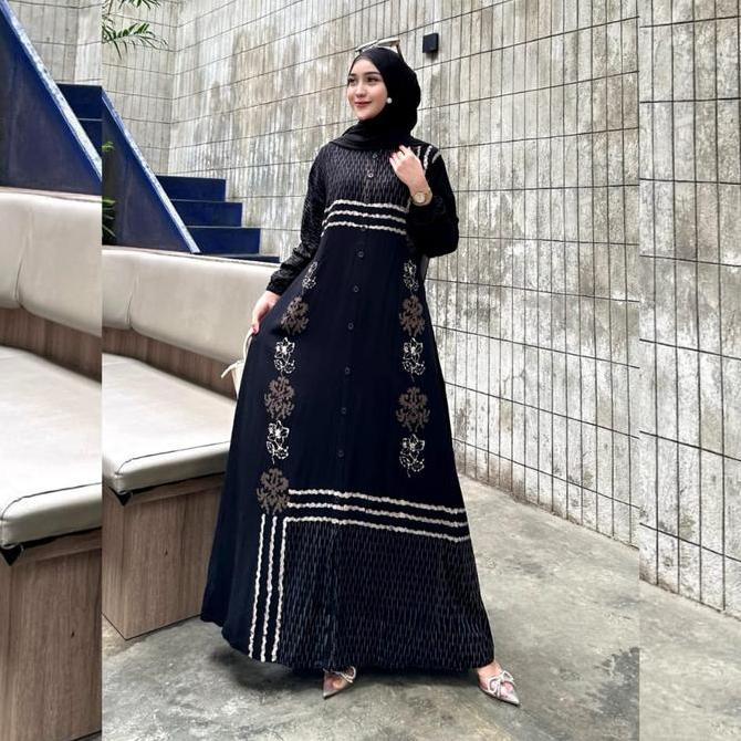 Arsy- Naya Batik - Gamis Twill Pekalongan Cap Malaman Bukan Sablon Motif Garis Kotak Dress Muslim Ni