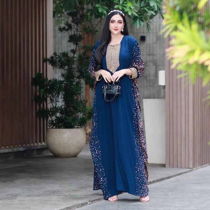 Arsy- Kaftan Batik Kaftan Gamis Jumbo Kaftan Rayon Gamis Renda Sultan Viral Muslim Nita Dress Navy K