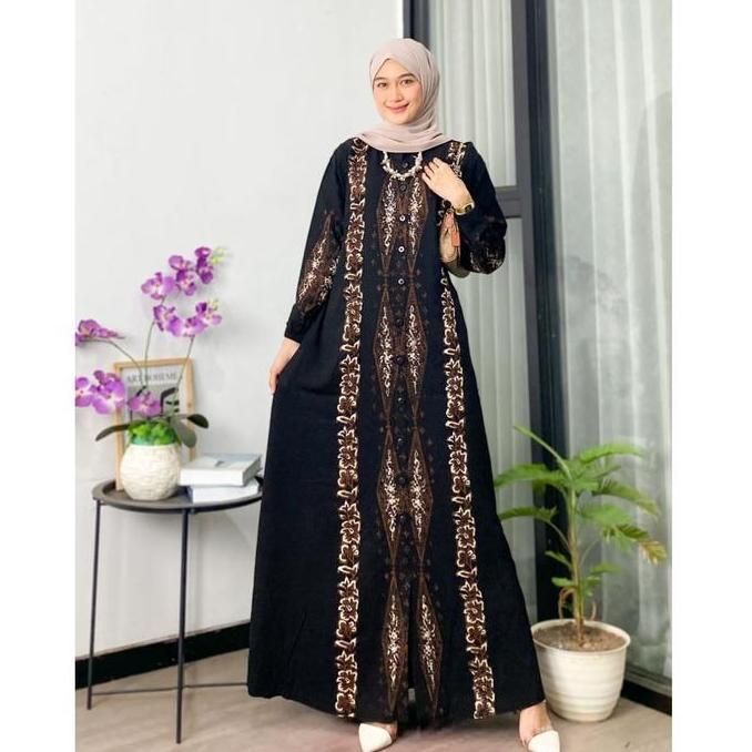Arsy- Naya Batik - Gamis Twill Cap Malaman Bukan Sablon Motif Garis Dress Nita Muslim Busui Tanpa Re