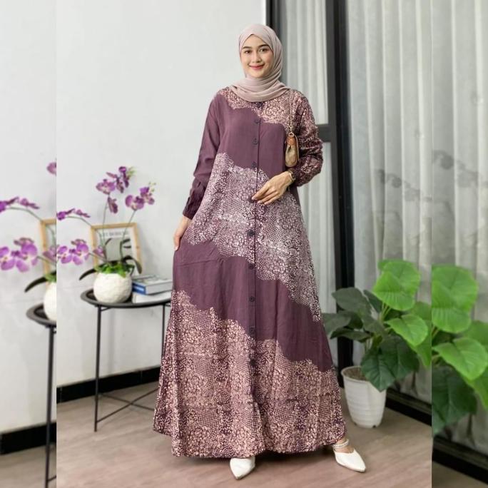 Arsy- Naya Batik - Gamis Twill Berkualitas Motif Garis Batik Cap Malaman Bukan Sablon Busui Friendly