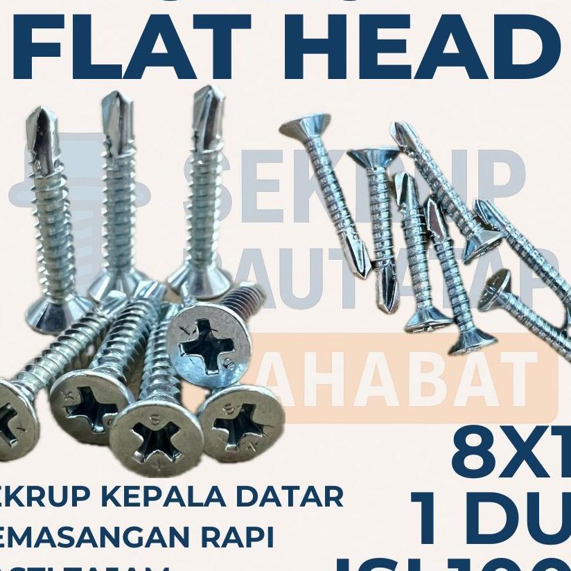Sekrup Flat Head 1.9Cm 8X19 (1 Dus Isi 1000 Pcs) - Sds Fh / Sekrup Grc / Sekrup Plafon / Sekrup Holo