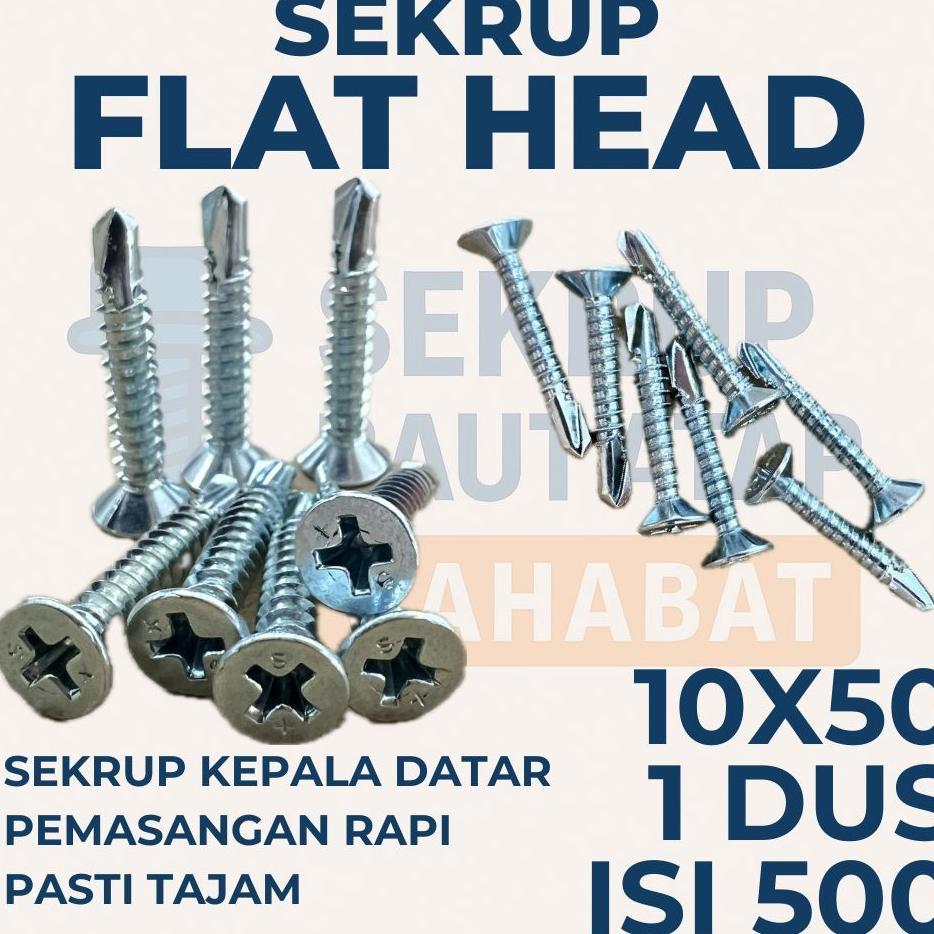 Sekrup Flat Head 5Cm 10X50 (1 Dus Isi 500 Pcs) - Sds Fh / Sekrup Grc / Sekrup Plafon / Sekrup Holo /