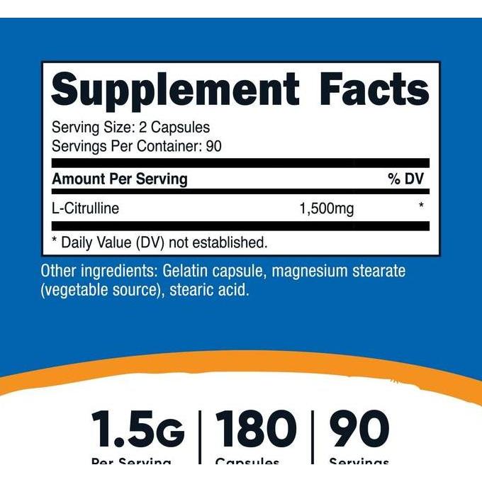 Fit- Nutricost L-Citrulline Citrulline 1500Mg 180 Capsules