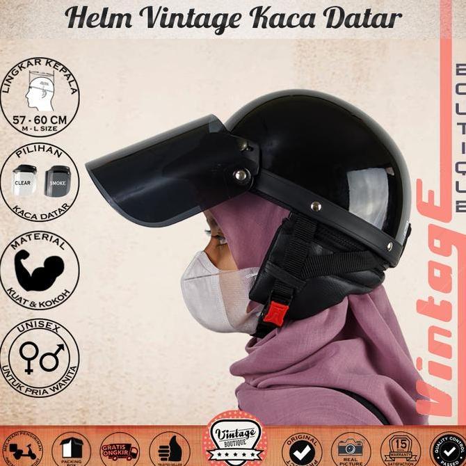 Comet- Helm Vintage Chips Retro Cetok Setengah Kepala Desa Kaca Datar Jadul