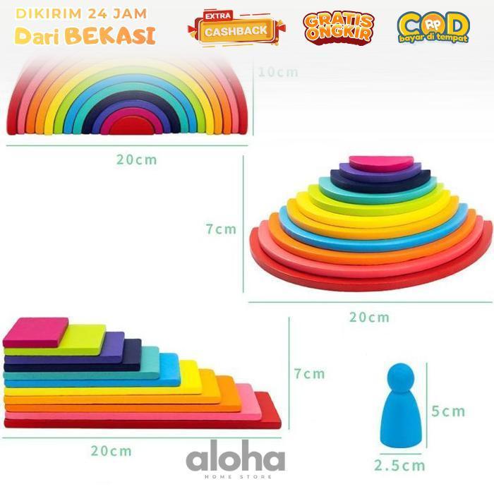 ALHM - 52pcs/Set Wooden Rainbow Stacking Block Rainbow Block Rainbow Stacker Mainan Edukasi Mainan M