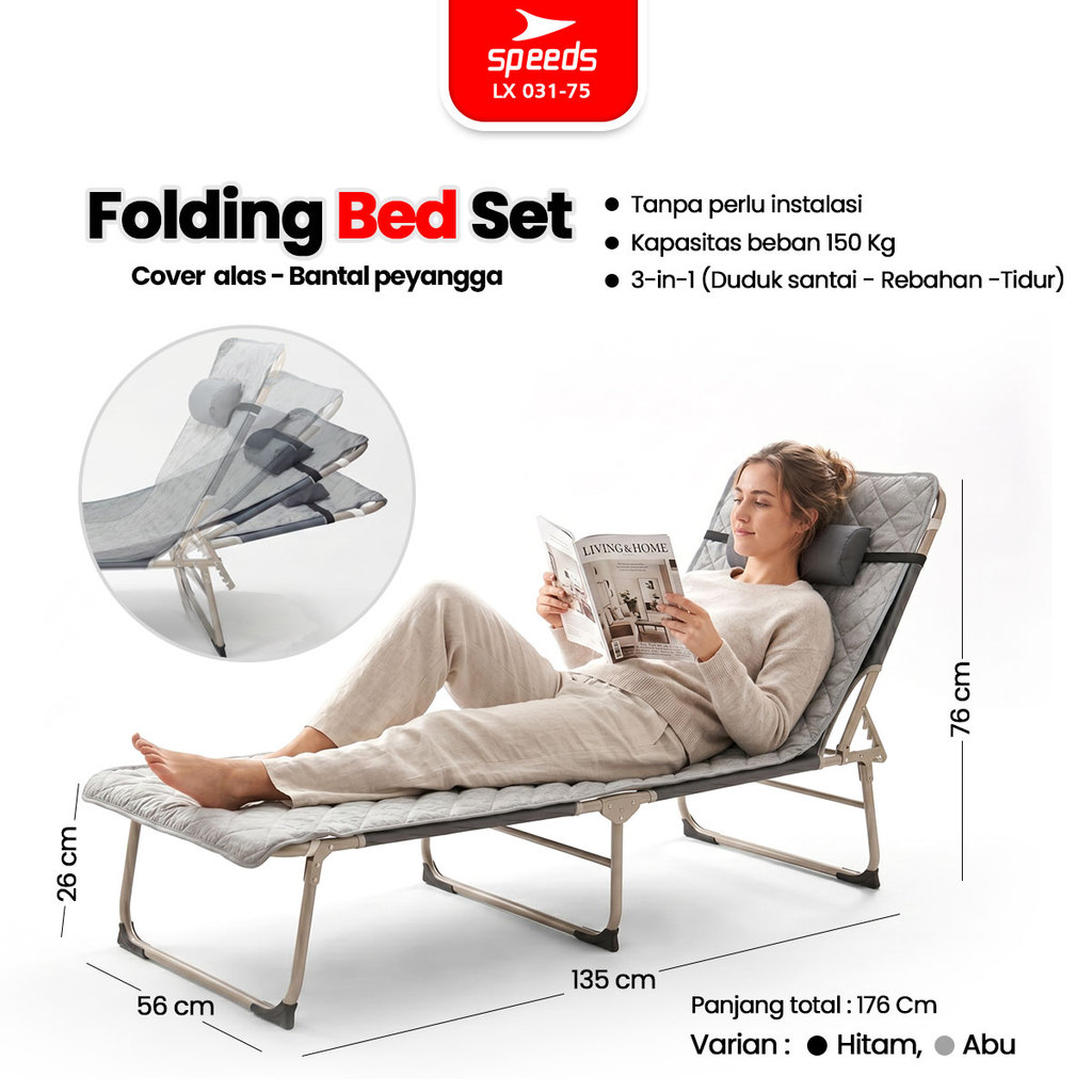 SPEEDS Kursi Lipat Folding Bed Velbed Kursi Malas Tempat Tidur Lipat Kursi Ranjang 031-75