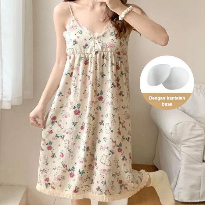 Midi Dress Dewasa Dengan Pad Bra Cup Busa Lengan Tali Adjustable Atau Bisa Disesuaikan Piyama Daster
