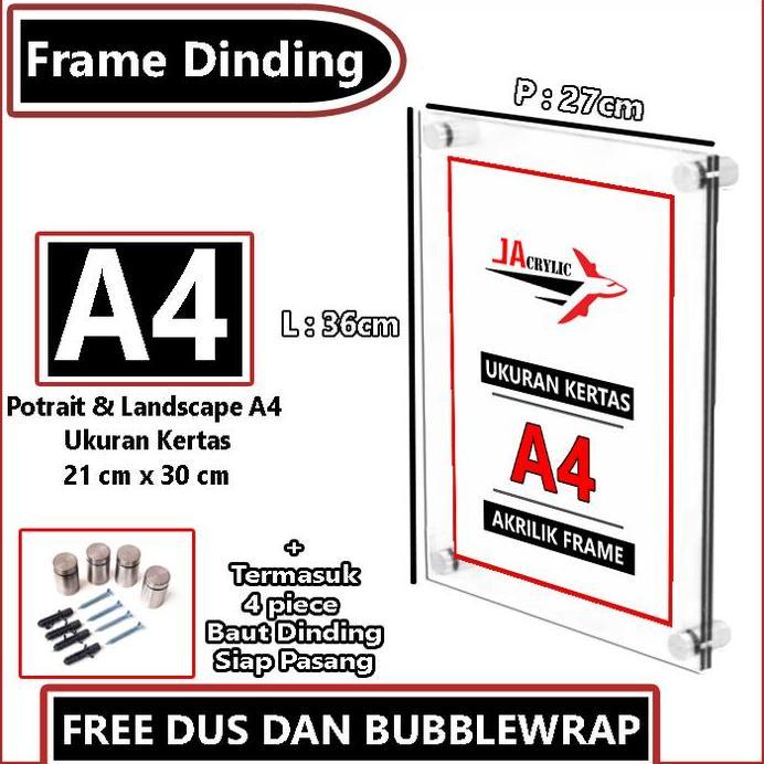 Frame Dinding Akrilik / Display Dinding Akrilik Ukuran A4 / A3 / A2