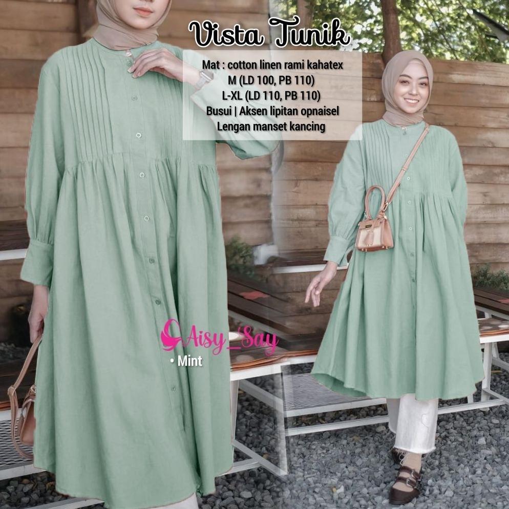 HOT PRODUCT Vista Long Tunik Korean Style Wanita Linen Premium | Tunik Polos Kancing Depan Busui Fri