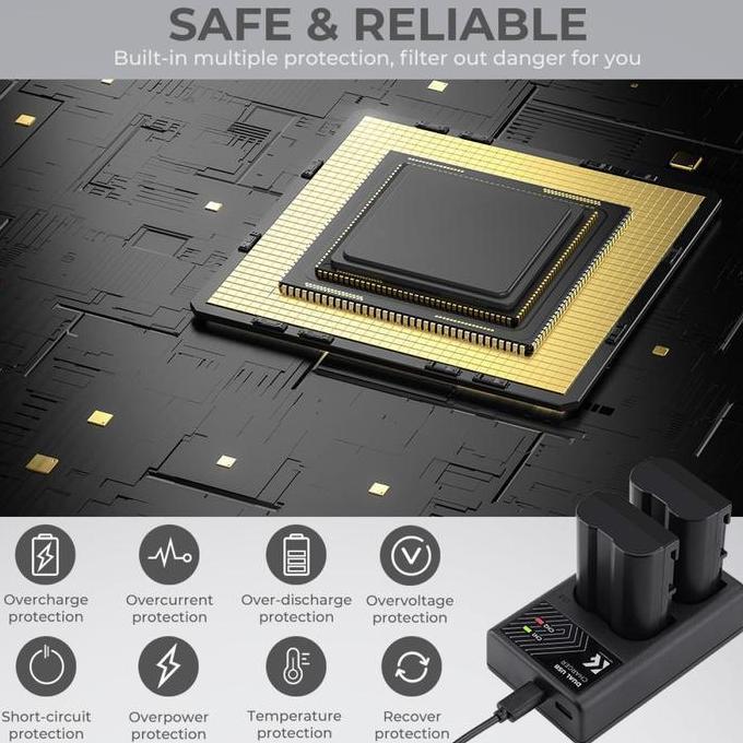 Focus- Knf Concept En-El15 Battery For Nikon En-El15A En-El15B Baterai + Charger Kit Z6 Z7 D780 D850