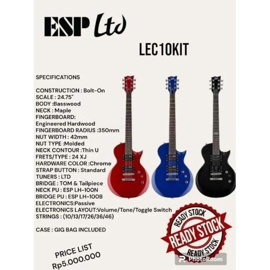 Gitar Elektrik ESP LTD LEC10KIT With Gigbag Varian Warna Original