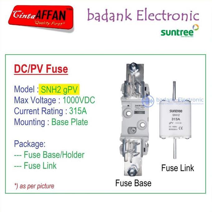 315A - SUNTREE SNH2 gPV 1P 1000V DC Fuse Base/Holder + Fuse Link PV