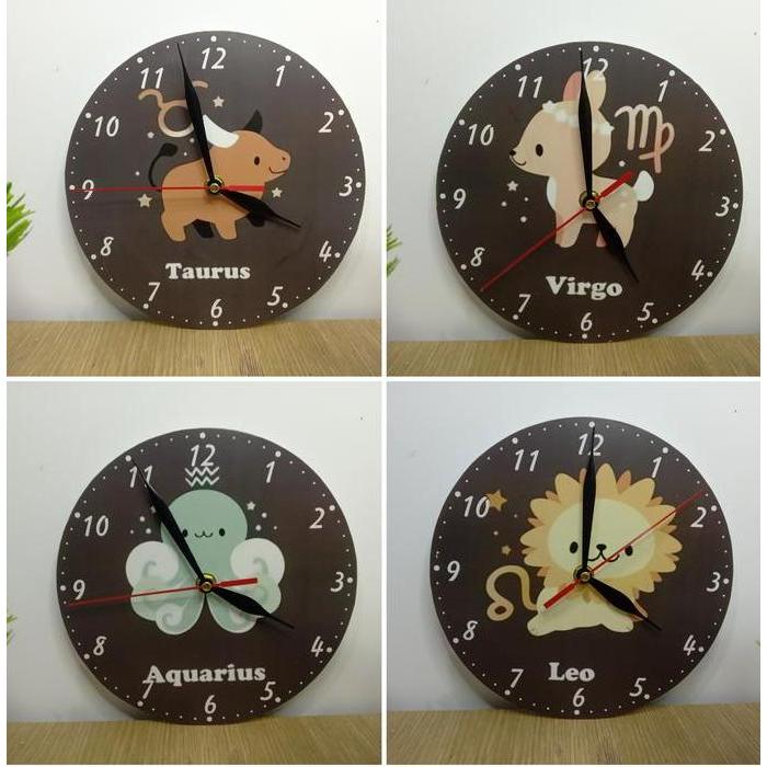 Decorao - Jam Dinding Kayu Gambar Zodiak Cantik