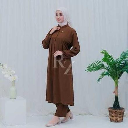 TERBARU SIZE JUMBO NIRA SETCEL LONG TUNIK + CELANA BAHAN CATOON PREMIUM / SETELAN WANITA TERBARU MOD