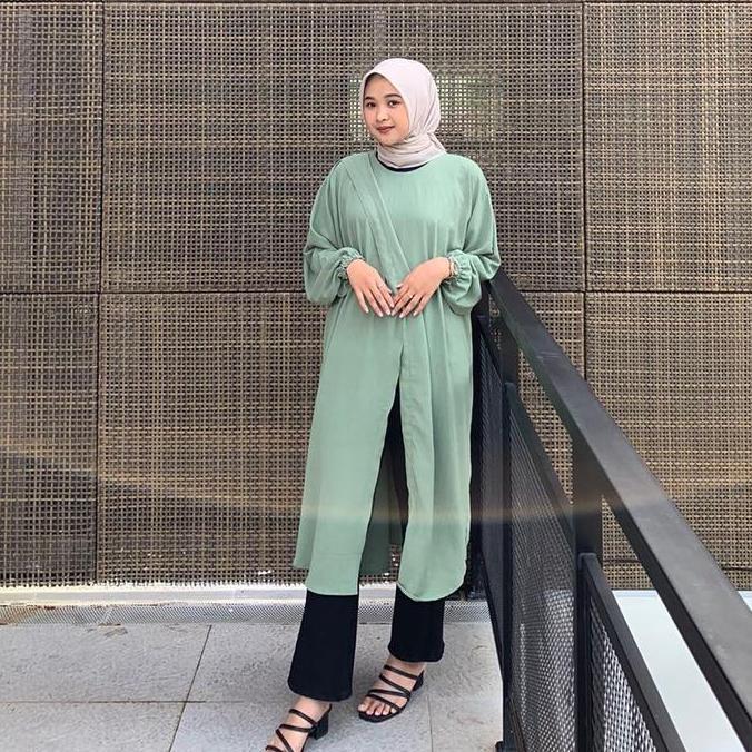 Midi kaftan Tanisa ,model kaftan 2023 Polos Atasan Formal Gamis Hitam Motif