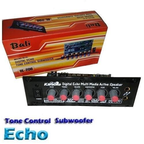 Kit Tone Control Digital 2 Mic Echo + Subwoofer BL-206 active Speaker Subwoofer Treeble Bass Volume 
