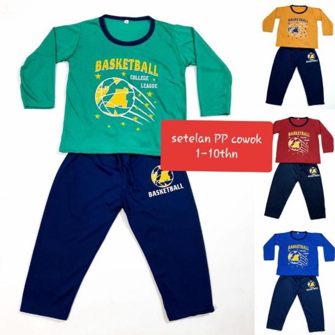 setelan celana lengan panjang PP baju anak laki laki gambar basket bal