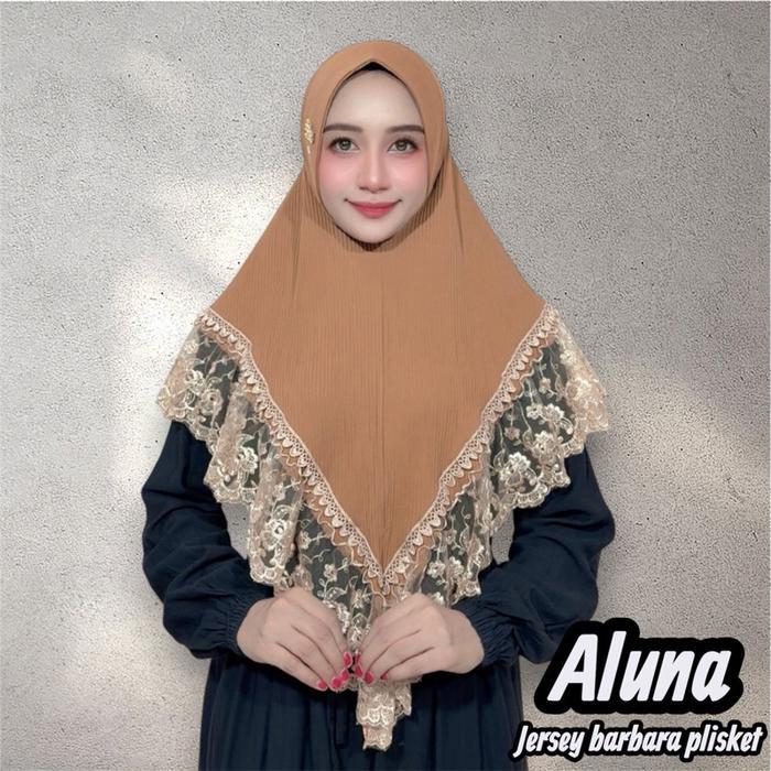 Jilbab instan Aluna soft pet sabit renda Cantik jersey barbara by Fo hijab wanita muslim - Hitam