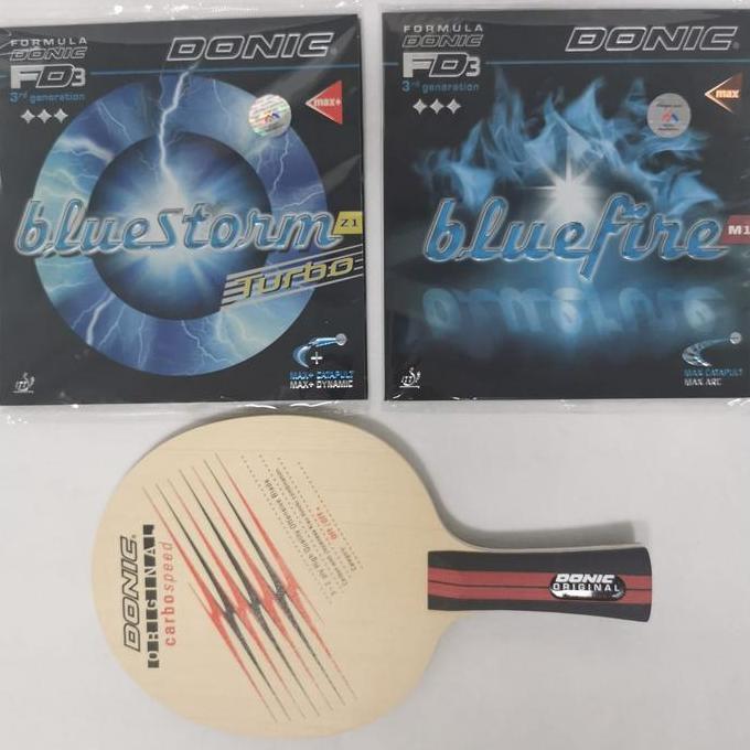 Donic Bat Pingpong Carbon Speed + Karet Bluestorm Z1 Turbo & Bluefire M1 2.0mm Set Kontrol 6 Speed 1