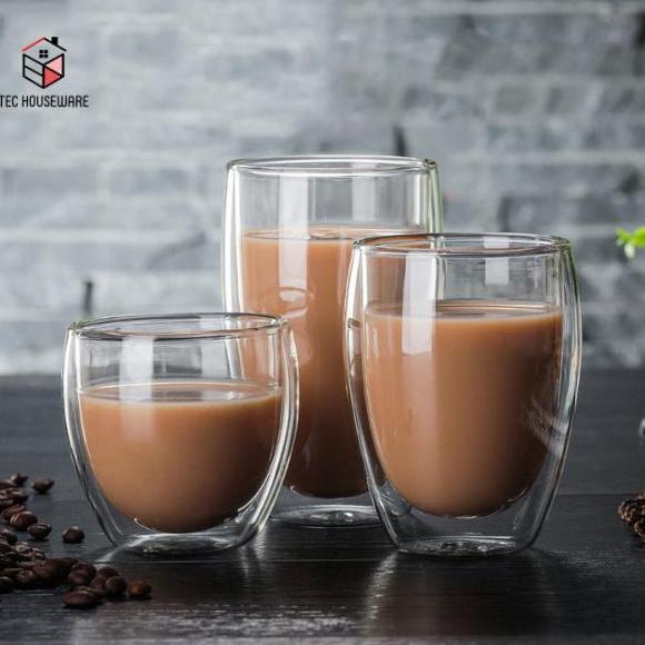 Mini- Taru Gelas Double Ll Anti Panas Insulated Cup Glass Kaca Dobel Bagus Unik Cangkir Tutup Wood