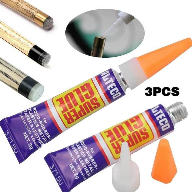 MAZITOV 3PCS Cue Tip Super Lem Perekat Master Tip Billiard 2g Glue