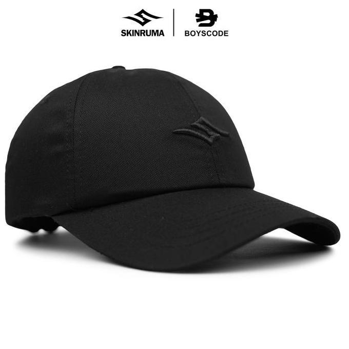BOYSCODE Topi Baseball Polo Cap Basic Distro Pria Wanita Skinruma Big Logo Hitam Fullblack