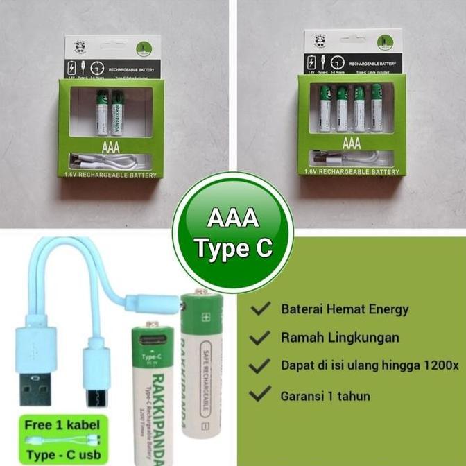 Baterai Isi Ulang AAA (Rechargeable) Rakkipanda Type C 500mAh