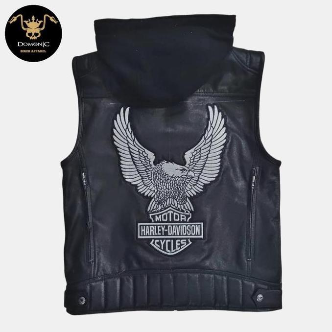 ROMPI KULIT HOODIE VEST KULIT ASLI HARLEY DAVIDSON ROMPI HOG VEST HDCI JAKET KULIT SAPI ASLI IMPORT